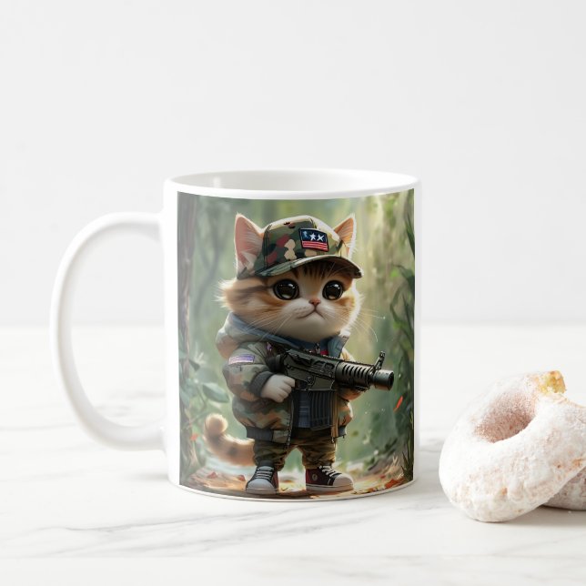Mug Cool MAGA Chat avec pistolet et Camouflage Cute AM (Avec donut)