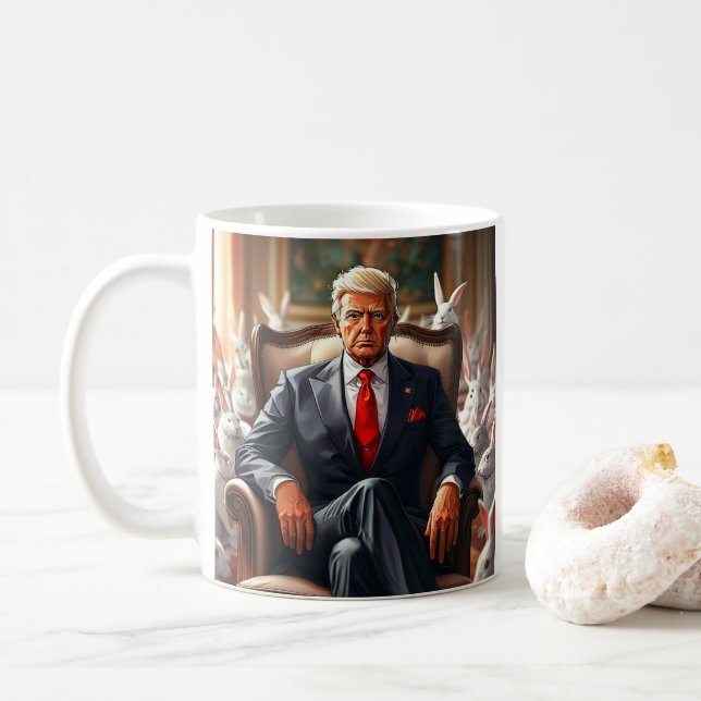 Mug Cool MAGA Rabbit TRUMP entouré de BUNNYS drôle (Avec donut)