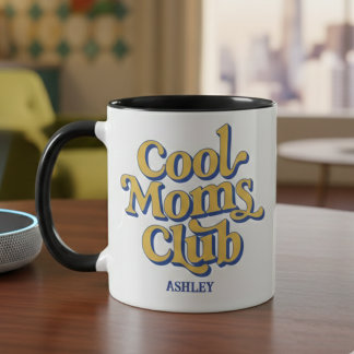 Mug Cool Moms Club Retro Yellow Blue Coffee Typography