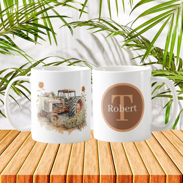 Mug Cool Pays tracteur agricole rustique ajouter monog (Créateur téléchargé)