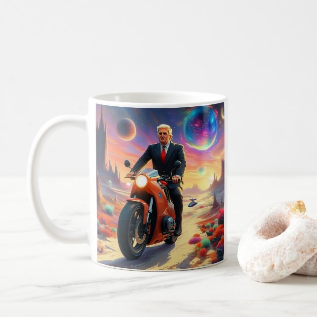 Mug cool Trump Motorcycle Alien Planète spatiale MAGA (Avec donut)