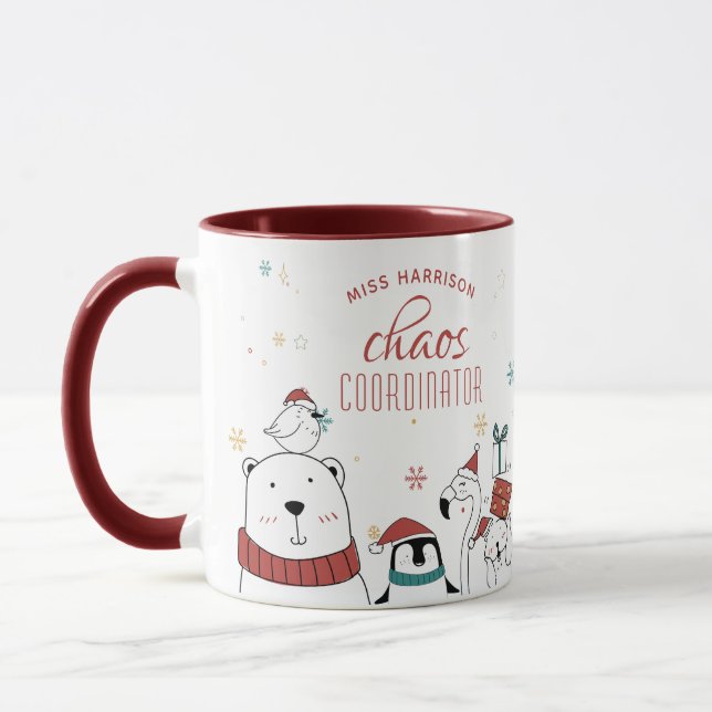 Mug Coordinateur Chaos Animaux de Noël Personnalisé (Gauche)