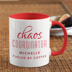 Mug Coordinateur Chaos Typographie Rouge Personnalisé