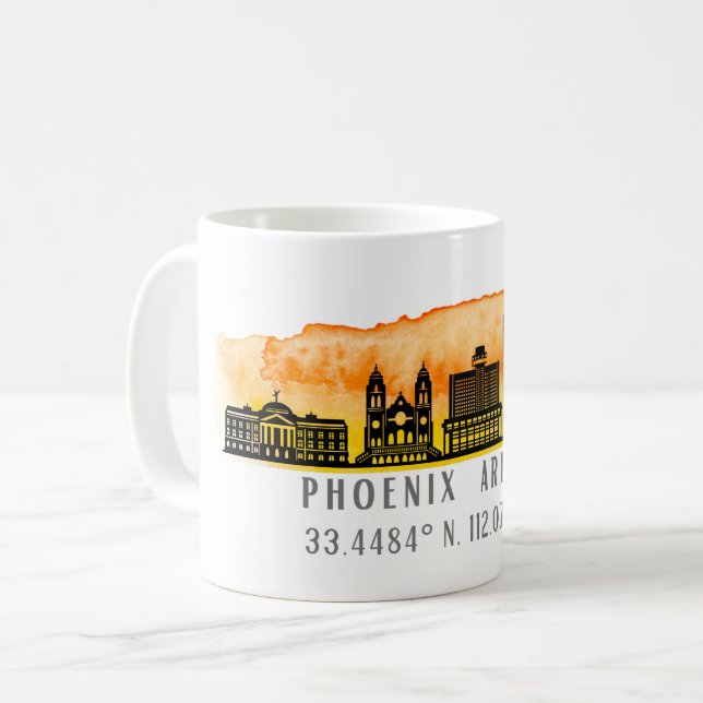Mug Coordonnées de la carte Phoenix Skyline (Devant gauche)