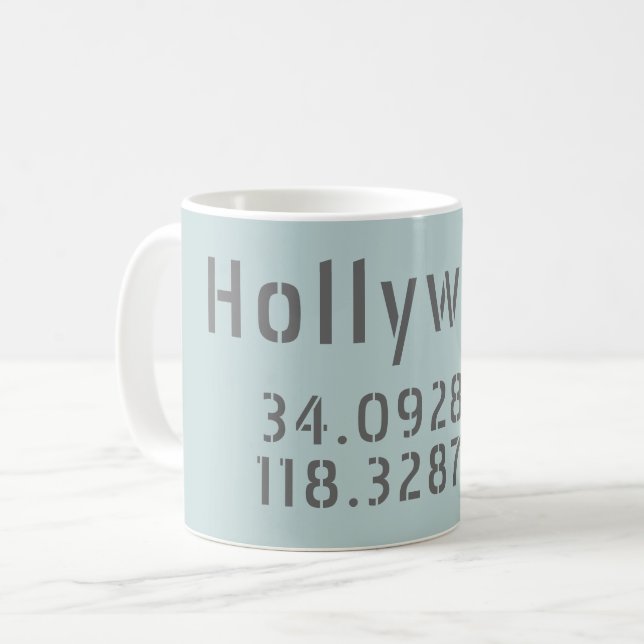 Mug Coordonnées de latitude et de longitude d'Hollywoo (Devant gauche)