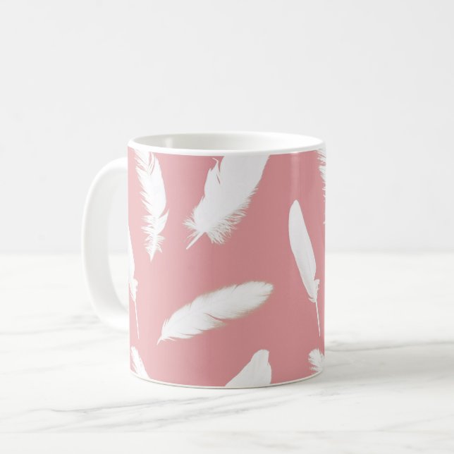 Mug Copie de plume blanche sur le rose de coquille (Devant gauche)