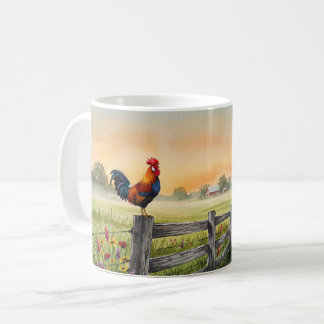 Mug Coq sur la clôture et le moulin à vent