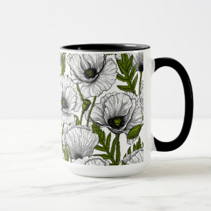 Mug Coquelicots blancs sur fond blanc