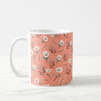 Mug Coquelicots blancs sur fond rouge vif