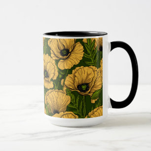 Mug Coquelicots jaunes sur vert foncé