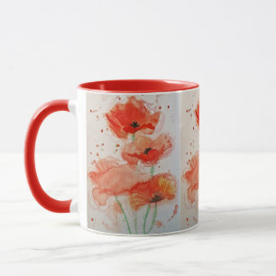Mug Coquelicots Rouge Clair Aquarelle Fleur Floral