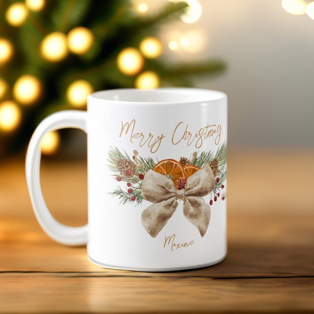 Mug Coquette arc rustique cadeaux de Noël personnalisé (Coquette bow rustic Christmas  mug Christmas gifts personalized Coffee Mug pines citrus bow mug)