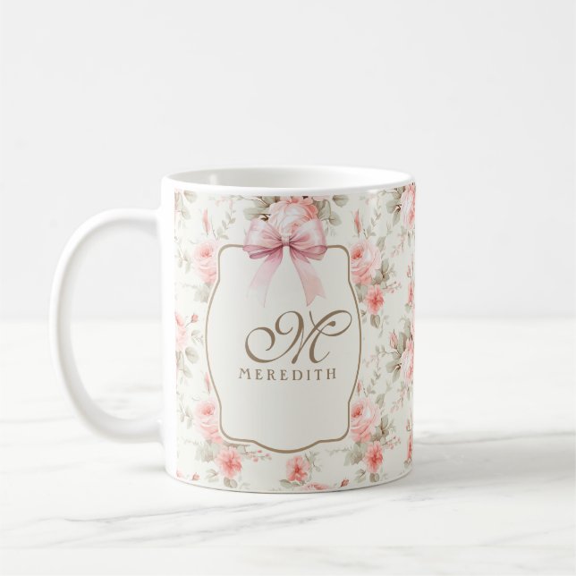 Mug Coquette personnalisée Rose vintage Rose Bow (Gauche)