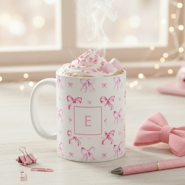 Mug Coquette Pink Bow Preppy Girly Monogram (Créateur téléchargé)