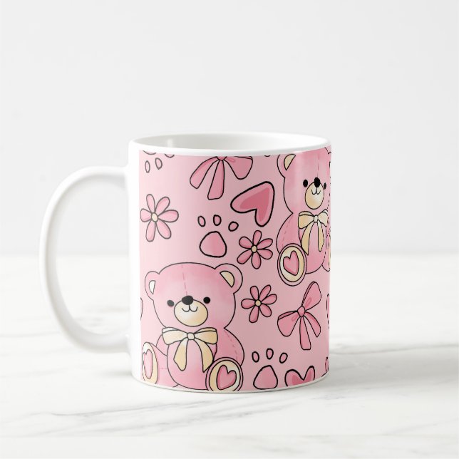 Mug Coquette Pink Teddy Bear Seamless Pattern (Gauche)