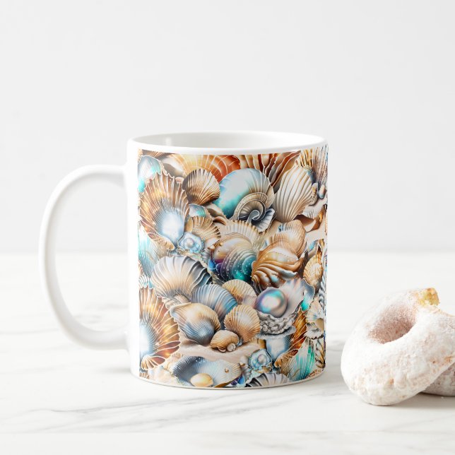 Mug Coquillages collage iridescente marine chic côtier (Avec donut)