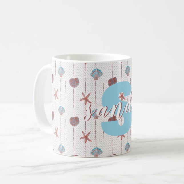 Mug Coquillages d'aquarelle personnalisés (Devant gauche)