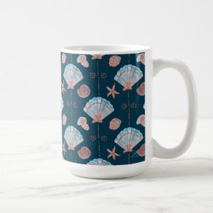 Mug Coquillages en bronze et bleu clair sur bleu foncé