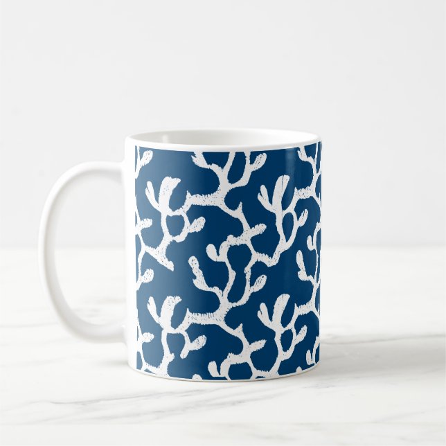 Mug Corail Abstrait bleu et blanc Motif répétitif (Gauche)