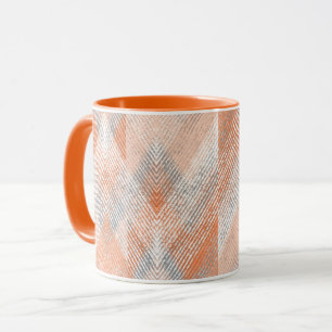 Mug Corail, orange, beige, gris texturé zigzag.