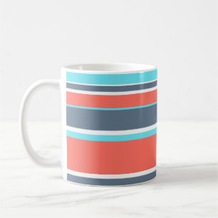 Mug Corail vivant, bandes bleues et grises
