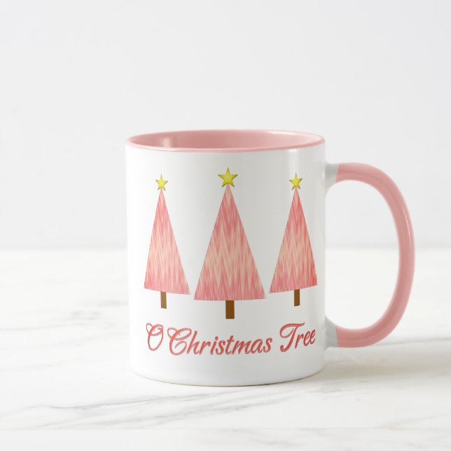 Mug Coral rose Ombre Motif Arbres de Noël modernes (Droite)