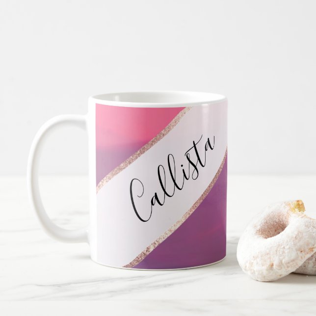 Mug Coral rose violet moderne Vagues Abstraites Art (Avec donut)