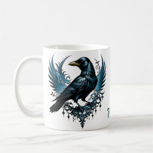 Mug Corbeau noir majestueux assis sur un orné