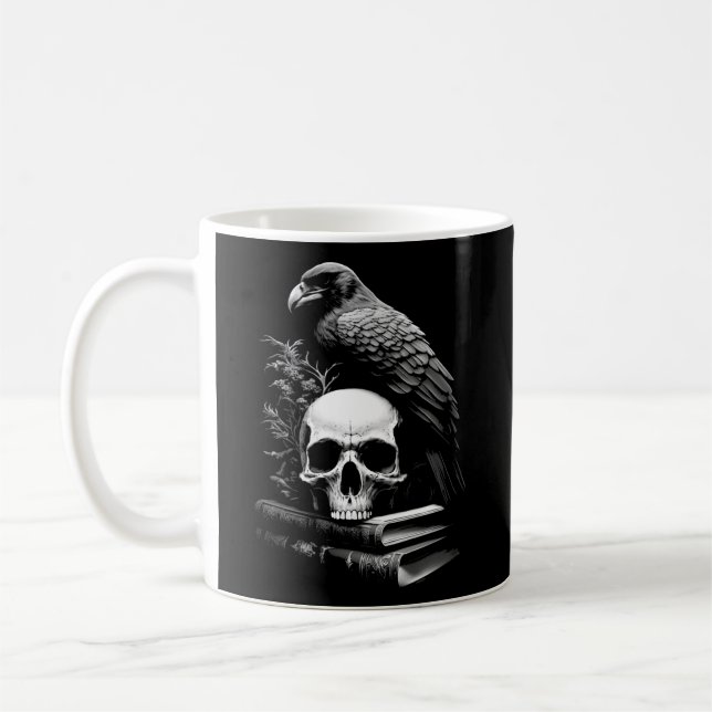 Mug Corbeau Oiseau Crâne Et Livres Witchy Occult Acade (Gauche)