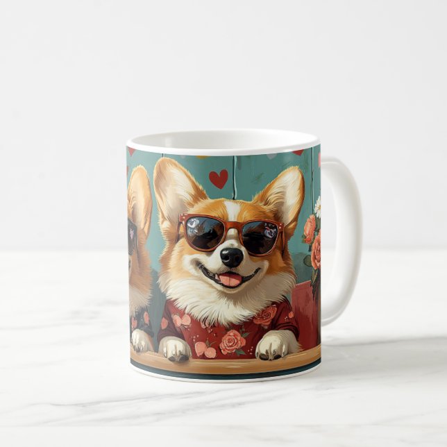 Mug Corgi avec coeur Roses Saint Valentin (Devant droit)