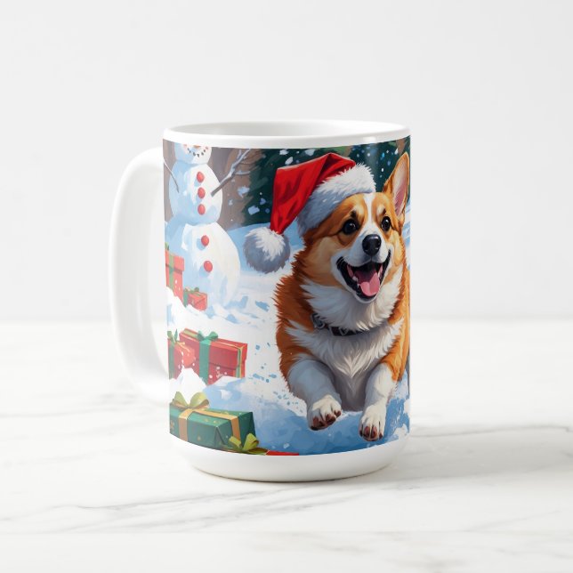 Mug Corgi coule en neige avec Casquette de Noël (Devant gauche)