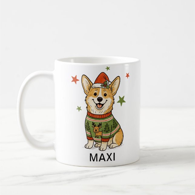 Mug Corgi Dog Christmas Sweater Santa Hat (Gauche)