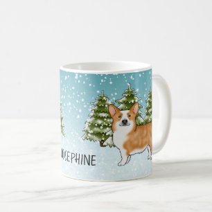 Mug Corgi gallois Pembroke rouge forêt d'hiver Noël