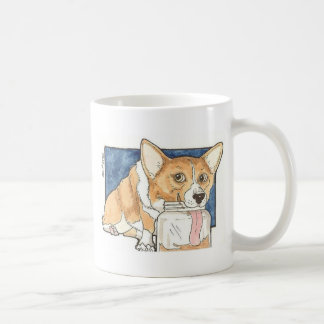 Mug Corgi léchant le pot de beurre d'arachide