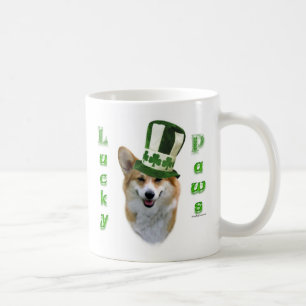 Mug Corgi Lucky Paws; Corgi St Patrick's Day cadeau