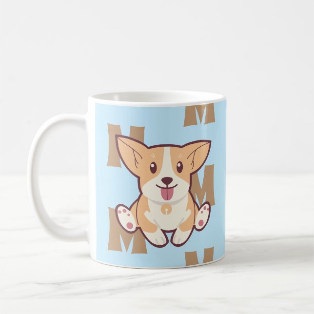 Mug Corgi monogramme motif muqueuse bleue (Gauche)