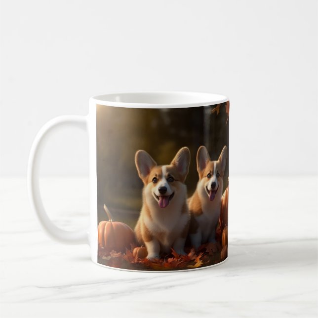Mug Corgi Puppy Automne Citrouille de plaisir (Gauche)