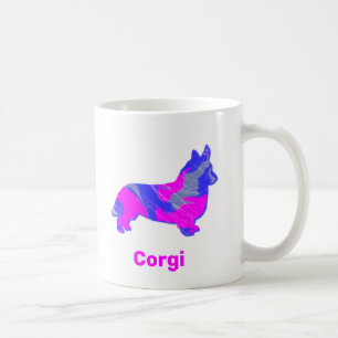 Mug Corgi Welsh Dog Hot rose et bleu Abstrait blanc