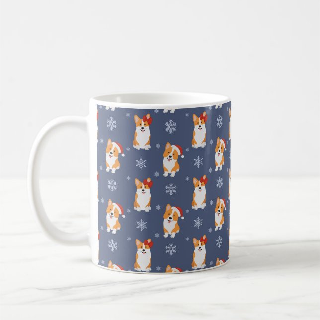 Mug Corgis à Santa Hats et Snowflakes Motif (Gauche)