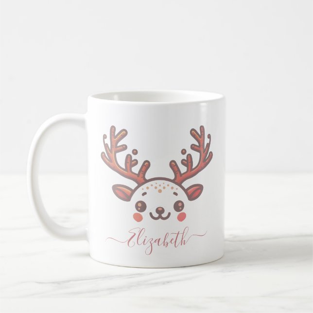 Mug Corne de rennes de Noël Visage Personnalisé Nom (Gauche)
