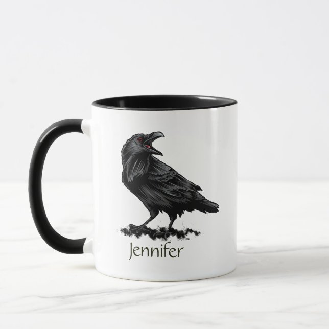 Mug Corneille corneille Noir Oiseau animal art personn (Gauche)