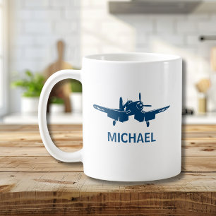 Mug Corsair Vintage Avion Bleu Nom de Pilote Personnal