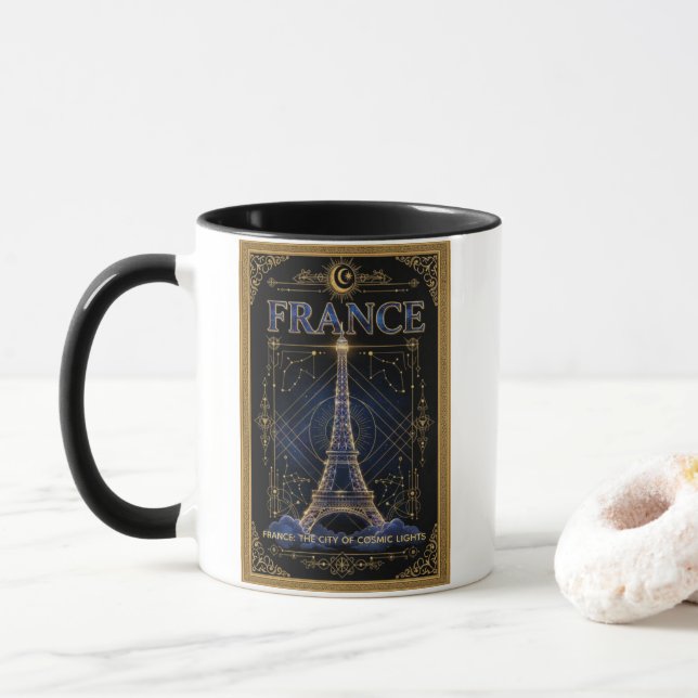 Mug Cosmic France Eiffel Tower Celestial Art (Avec donut)