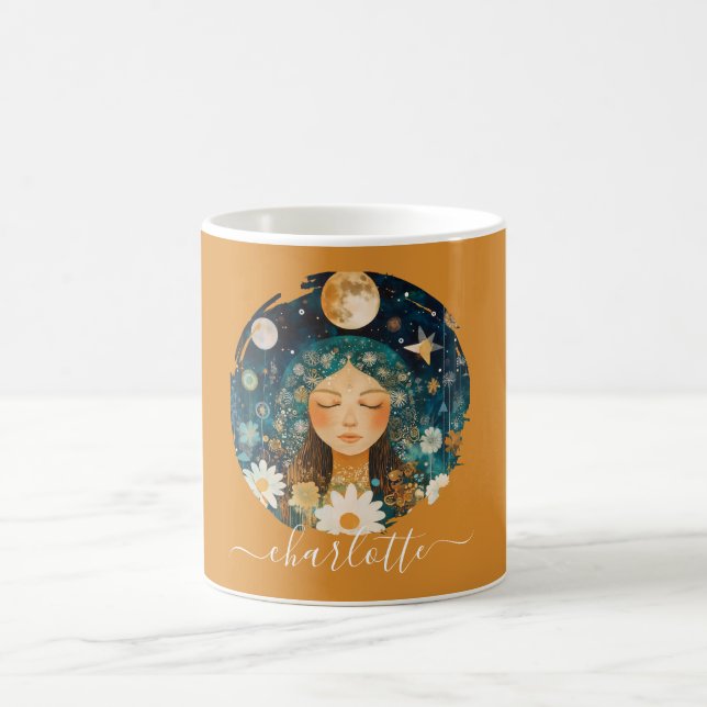 Mug Cosmic Girl Boho Moon & Daisy Illustration Custom (Centre)