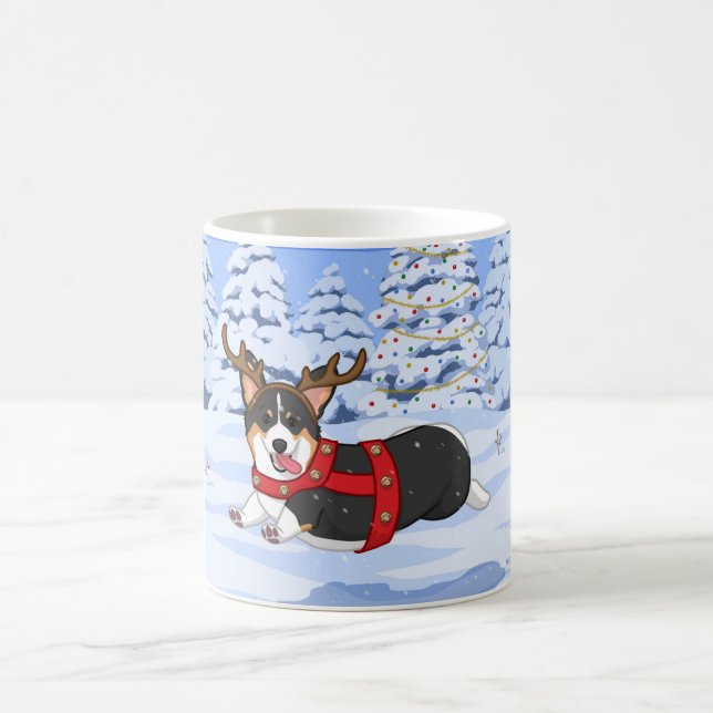 Mug Costume de renne de Noël Corgi noir mignon (Centre)