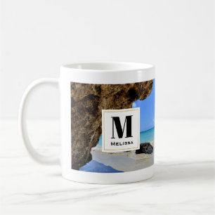Mug Côte de plage tropicale avec un monogramme de Big