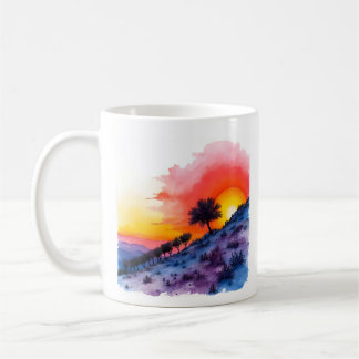 Mug Coteau de coucher de soleil avec aquarelle d'arbre