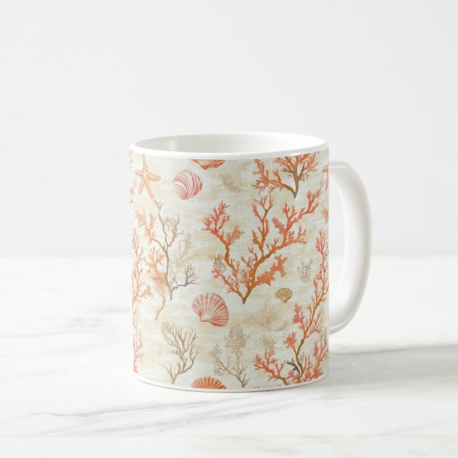 Mug Côtière rustique - Coquillages, Poissons étoilés,  (Devant droit)
