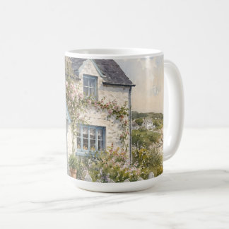 Mug Cottage de bord de mer personnalisé aquarelle