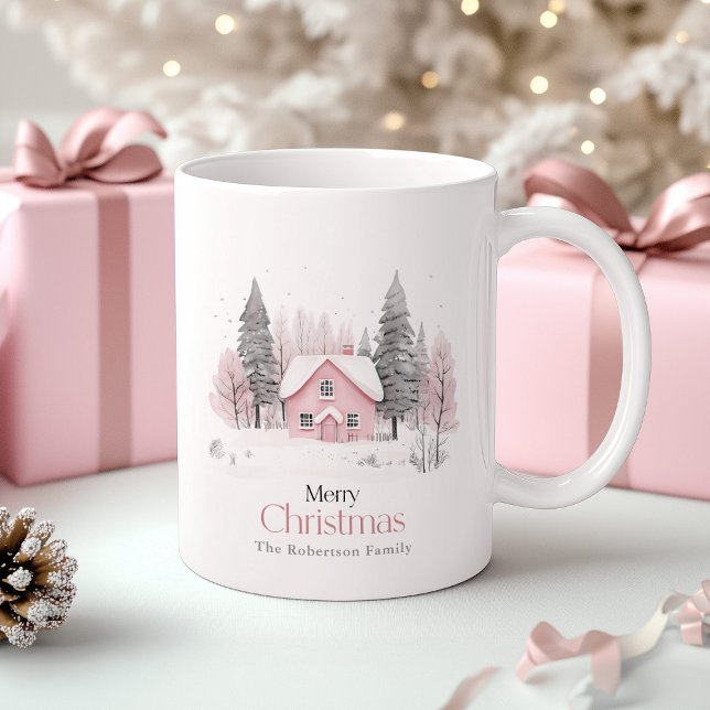 Mug Cottage d'hiver rose Noël (Créateur téléchargé)